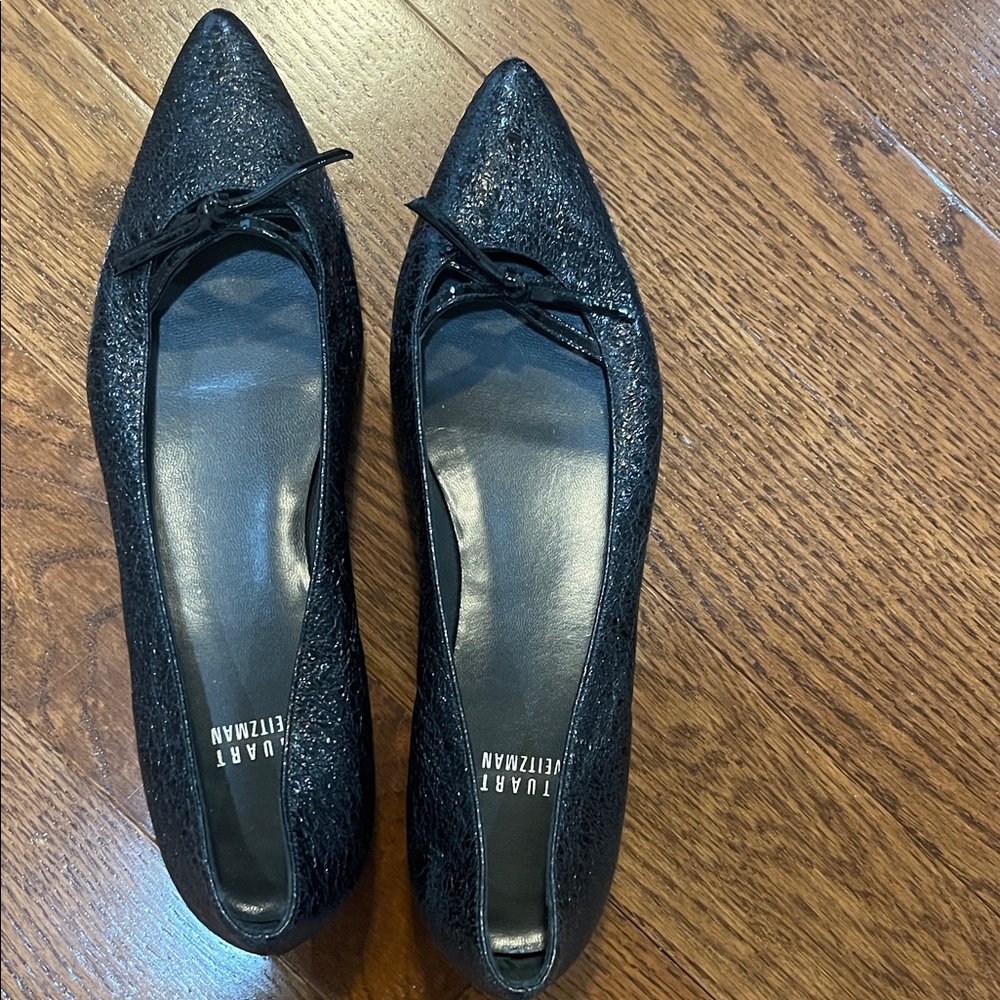 Stuart Weitzman Glittery Black Flats with Bow